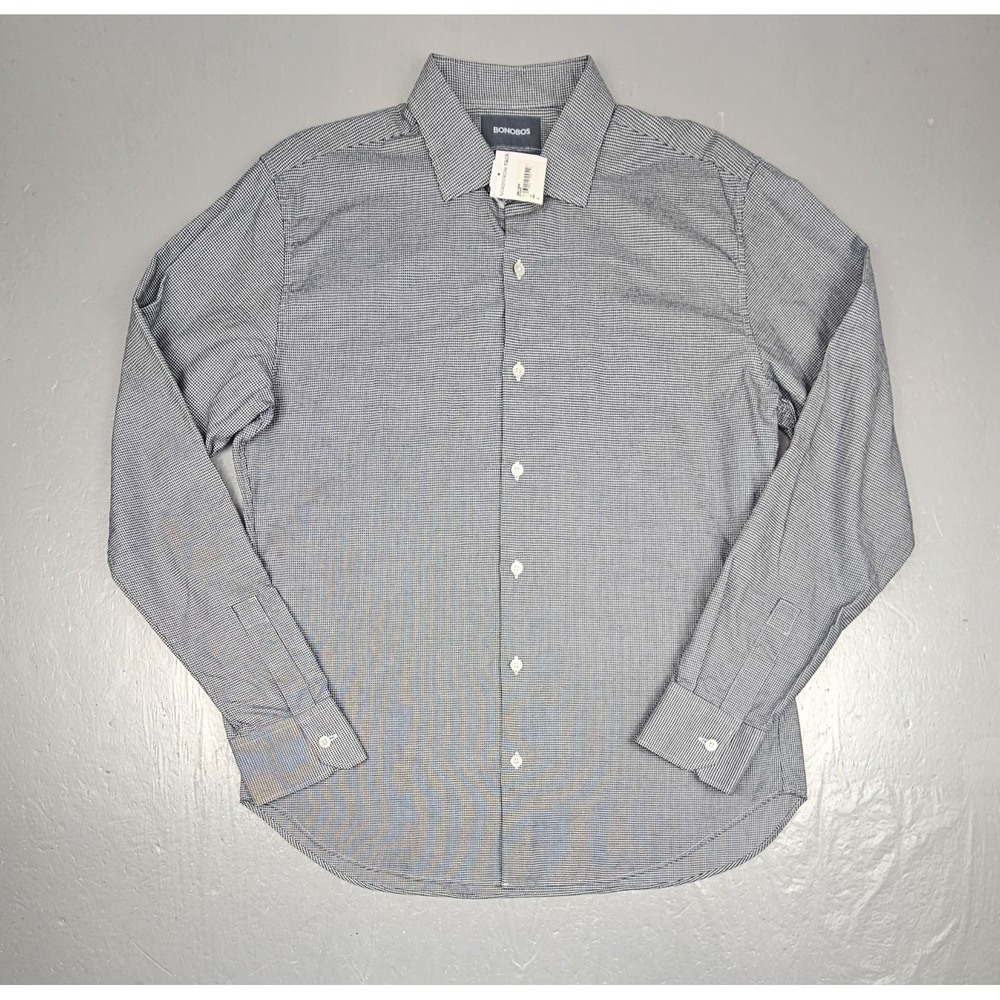 Bonobos Button Down Shirt Mens Large Blk White Slim‎ Fit Check Long Sleeve NWT
